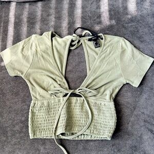 Army green backless crop top
